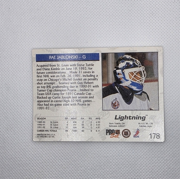 NHL 1992-93 Tampa Bay Lightning Tampa Bay Lightning #178 Pro Set Hockey Card - Picture 3 of 4